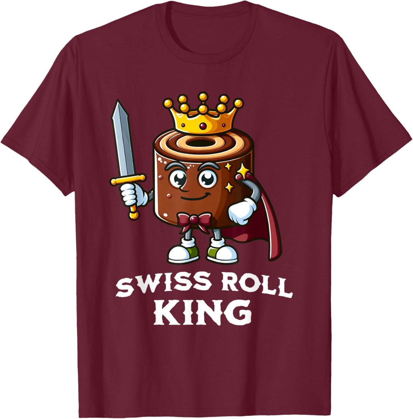 Swiss Roll King Funny Swiss Roll Lover Illustration T-Shirt - T-Shirt | Maroon