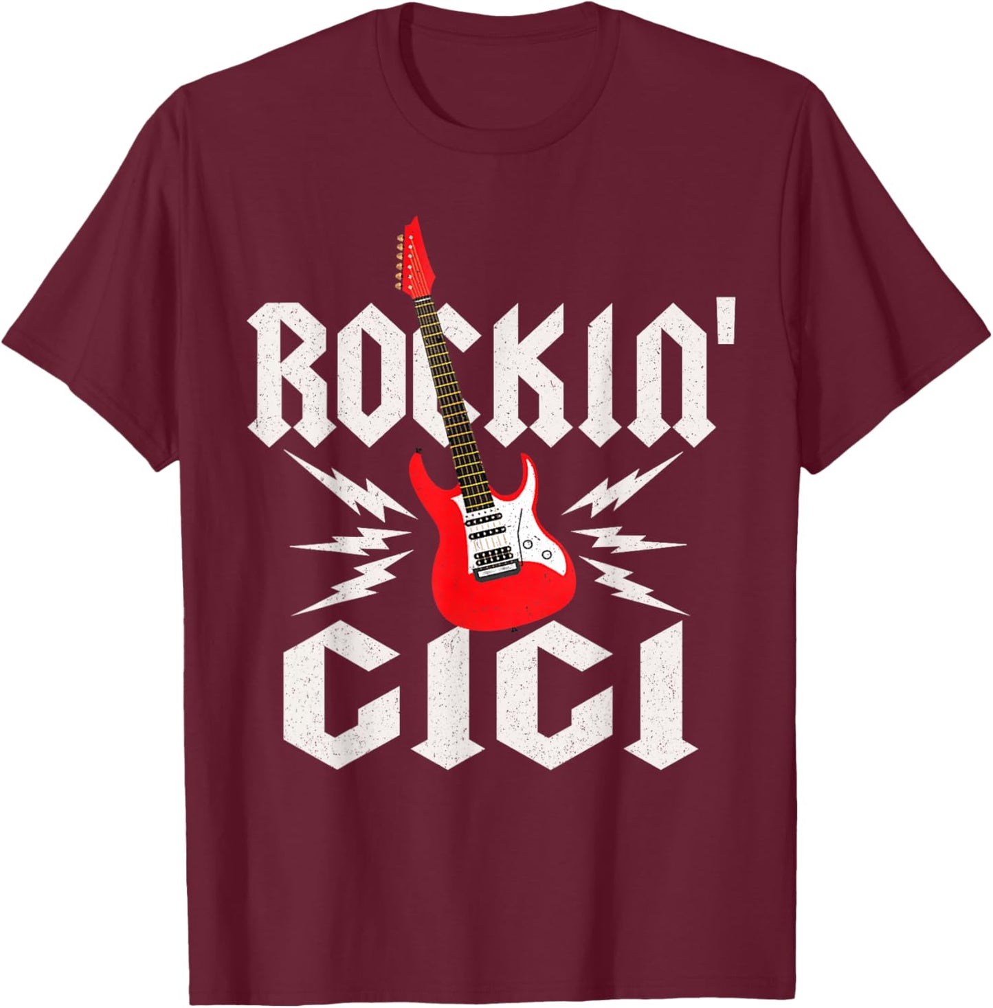 Gigi Rockin One Birthday Family Matching Rock Guitar T-Shirt - T-Shirt | Maroon