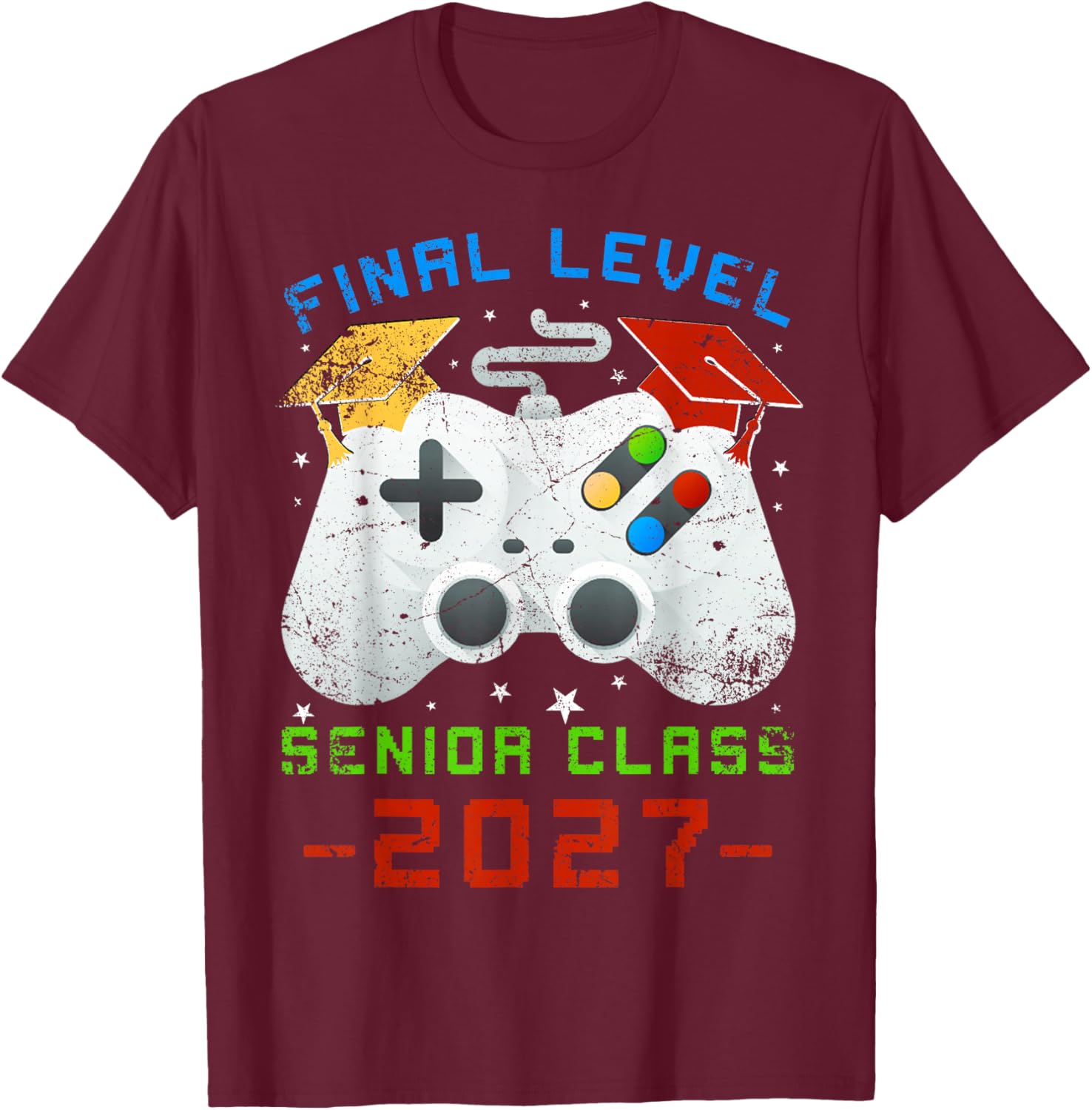 Senior 2027 Video Game Gamer Class of 2027 Graduation Grad T-Shirt - T-Shirt | Maroon
