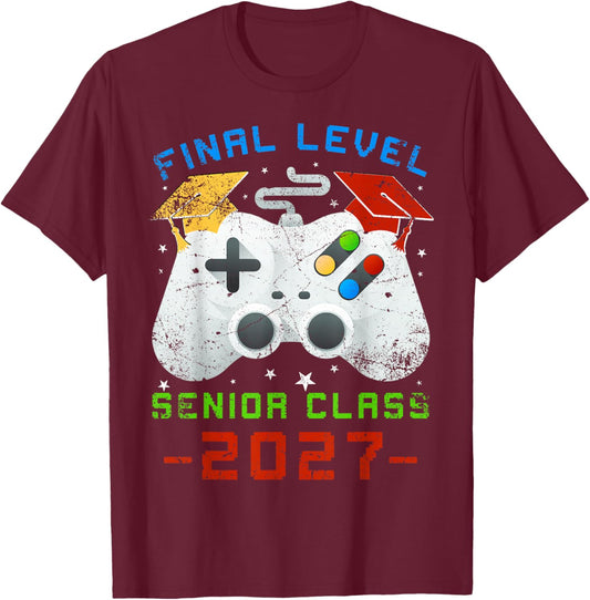 Senior 2027 Video Game Gamer Class of 2027 Graduation Grad T-Shirt - T-Shirt | Maroon