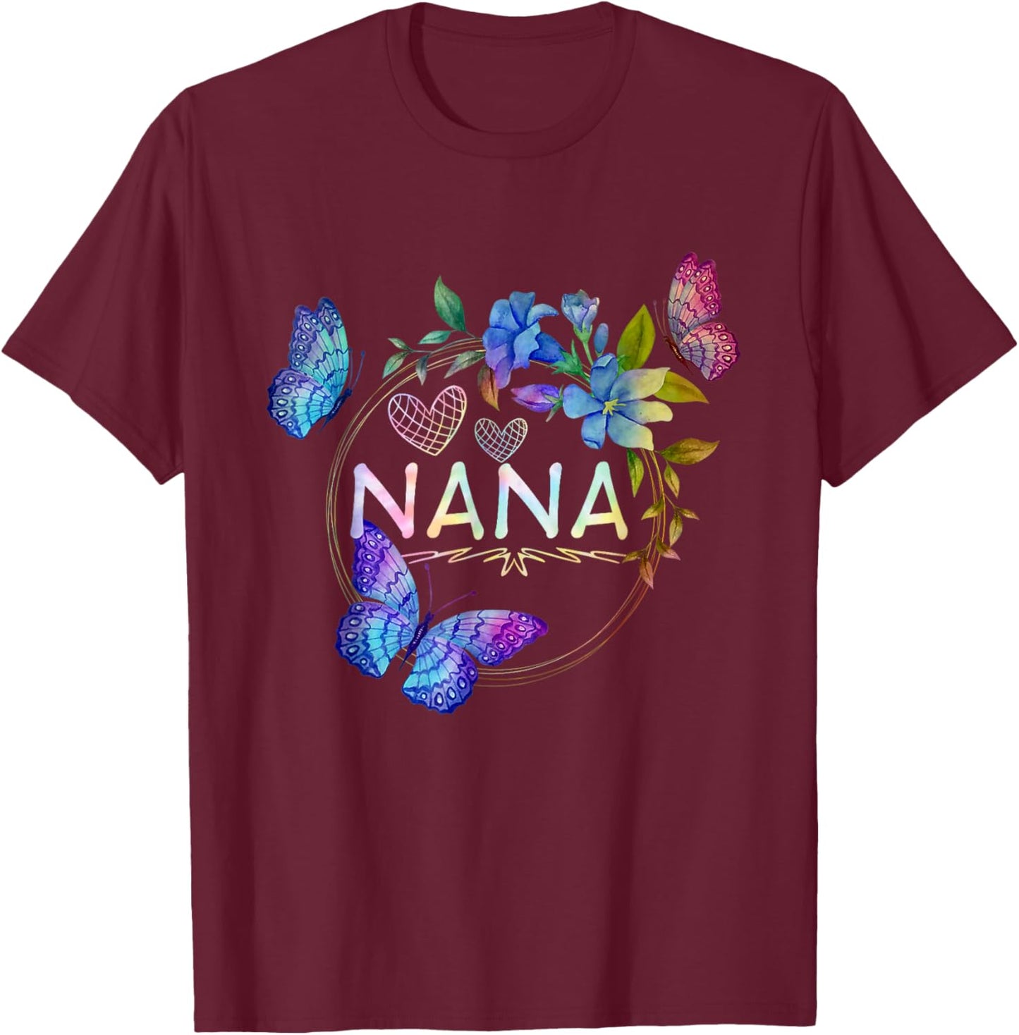 Nana shirt with butterflies Mother's Day Tie Dye T-Shirt - T-Shirt | Maroon