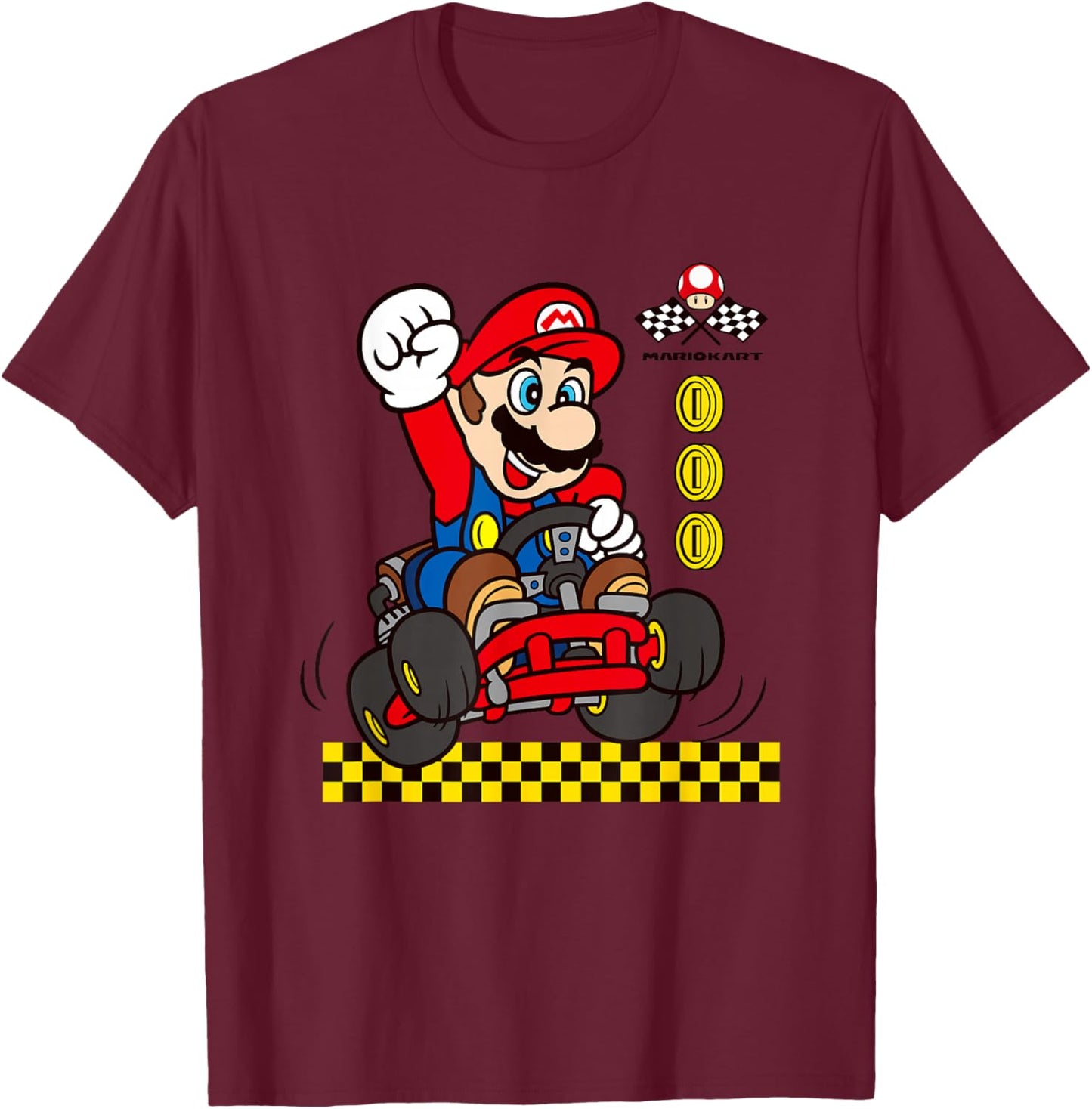 Mario Kart Gold Coin Vintage Race Car Mario T-Shirt - T-Shirt | Maroon