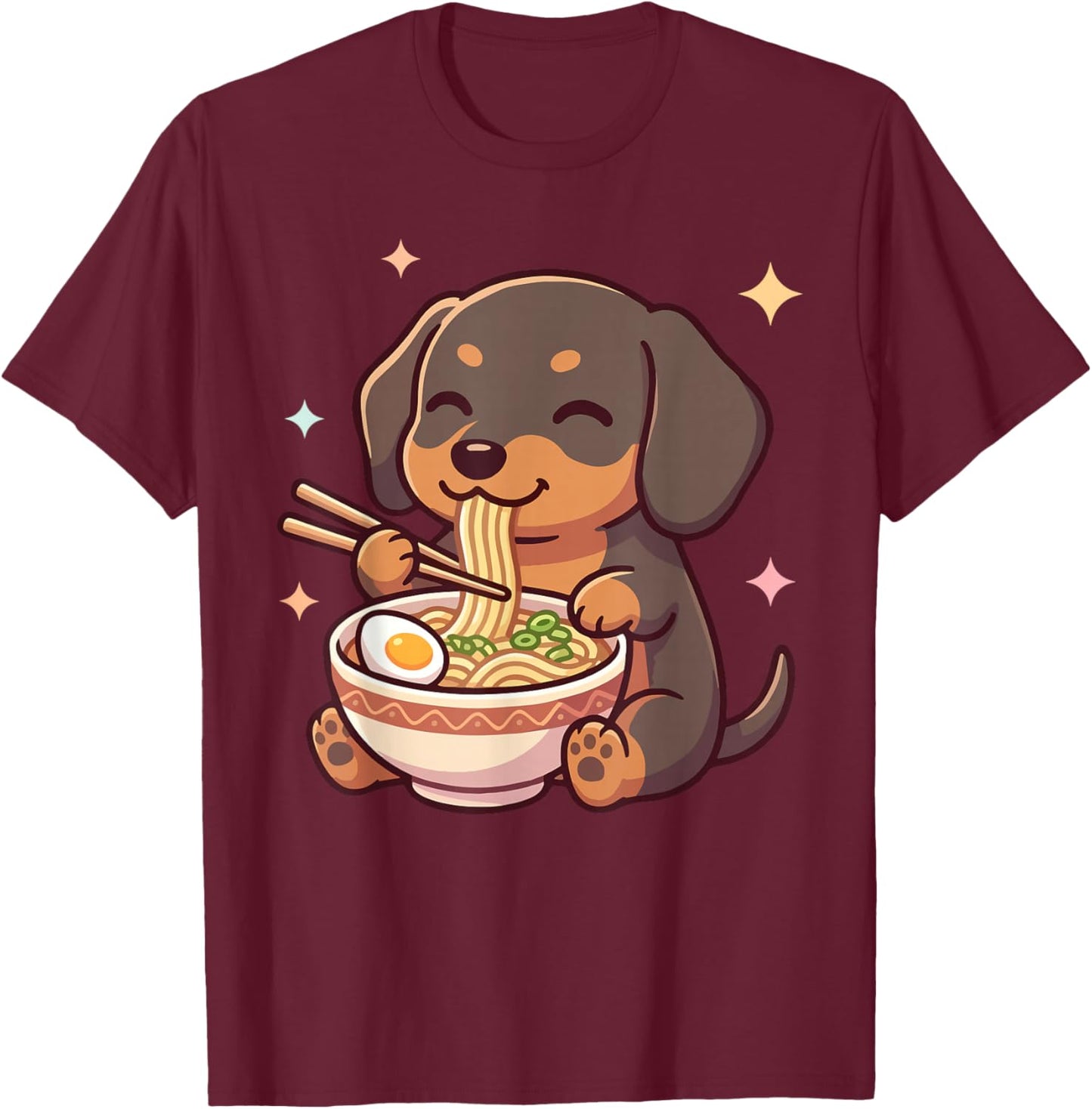 Cute Kawaii Dachshund Ramen Japanese Funny Dogs Lover Humor T-Shirt - T-Shirt | Maroon