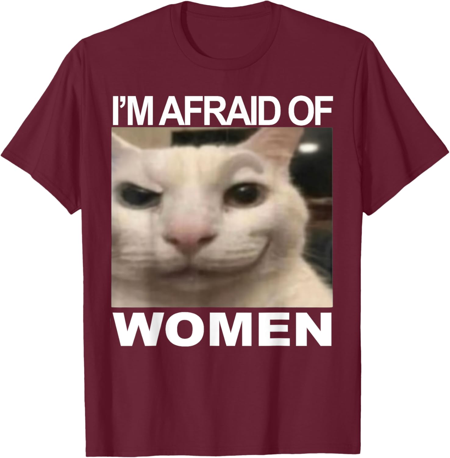 I’m Afraid Of Women Funny Meme Cat Lover Sarcastic Humorous T-Shirt - T-Shirt | Maroon