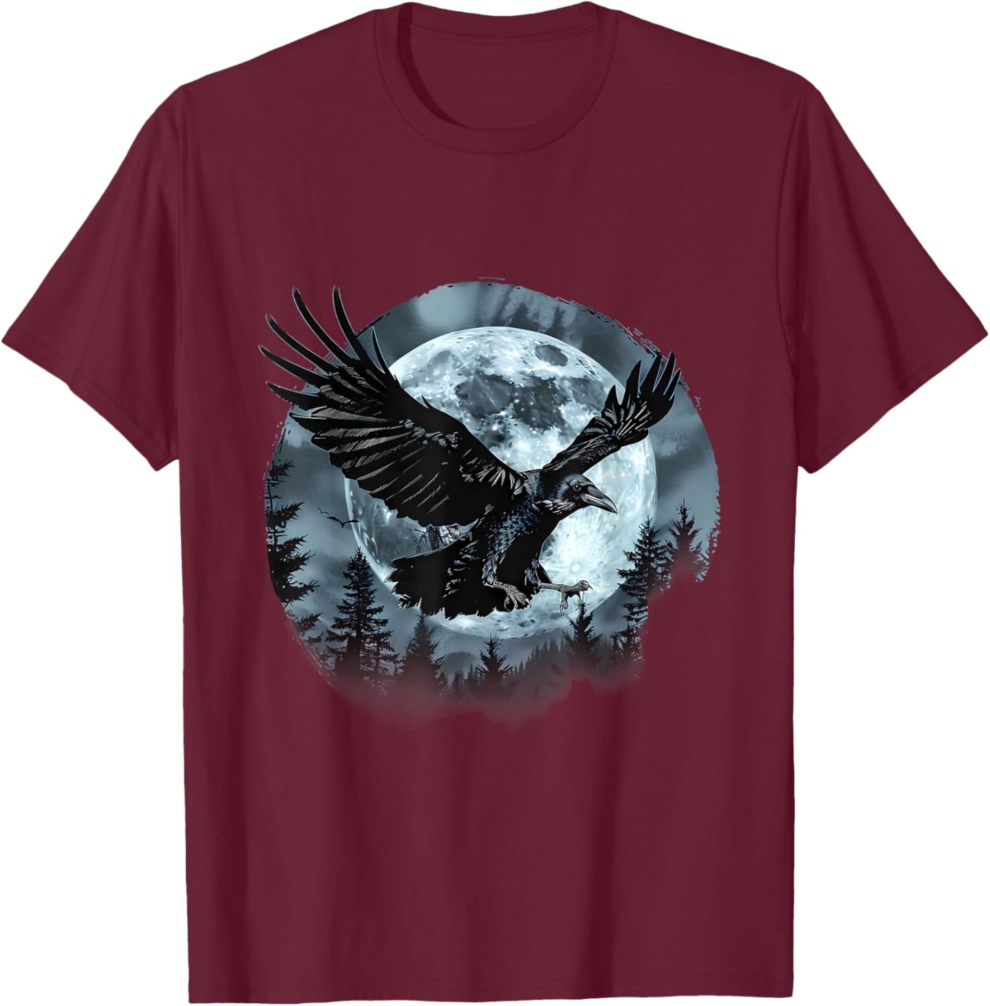 Halloween Raven Forest Spooky Moon Trick Or Treat Artwork T-Shirt - T-Shirt | Maroon