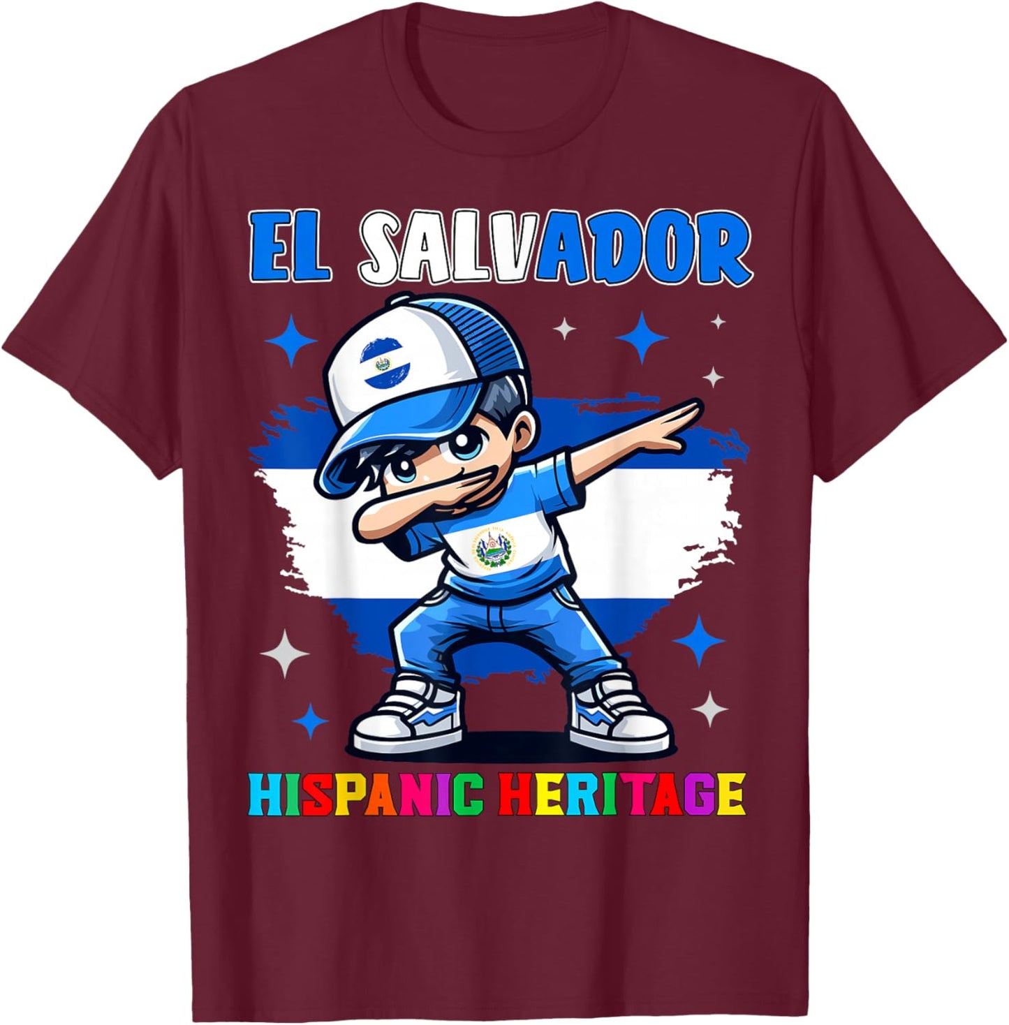 El Salvador Dabbing Kid Hispanic Heritage Celebration Kids T-Shirt - T-Shirt | Maroon
