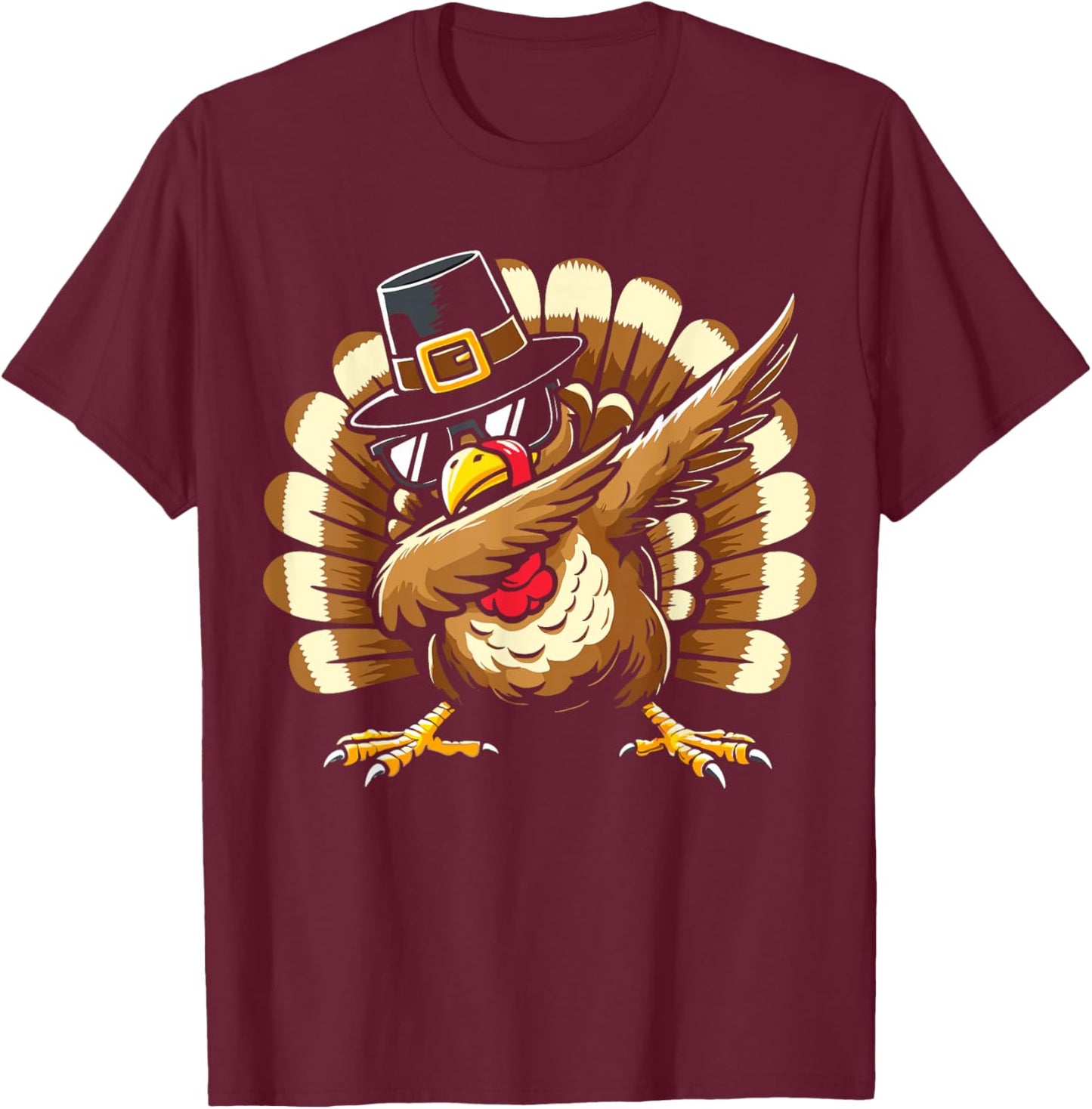 Dabbing turkey pilgrim for thanksgiving family kids T-Shirt - T-Shirt | Maroon