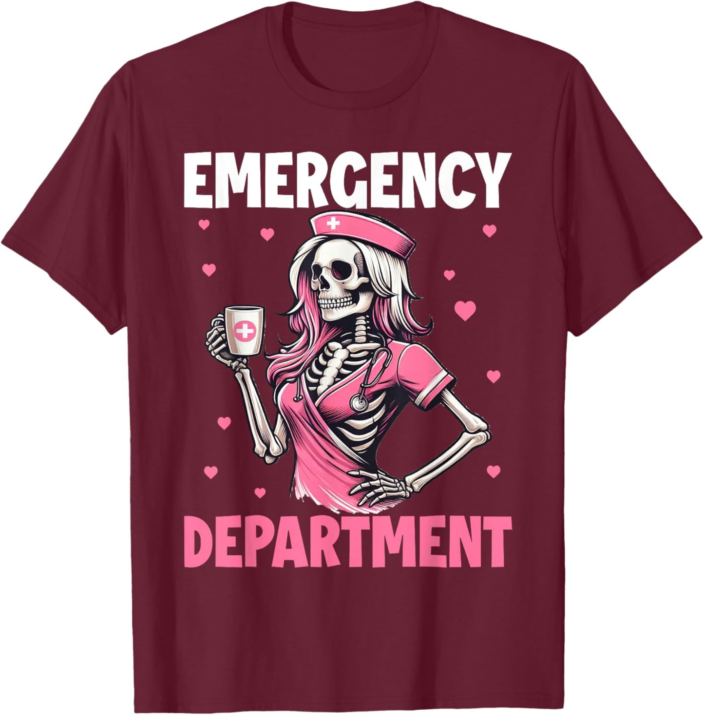 Valentine Er Nurse Emergency Department Room Skeleton Nurse T-Shirt - T-Shirt | Maroon