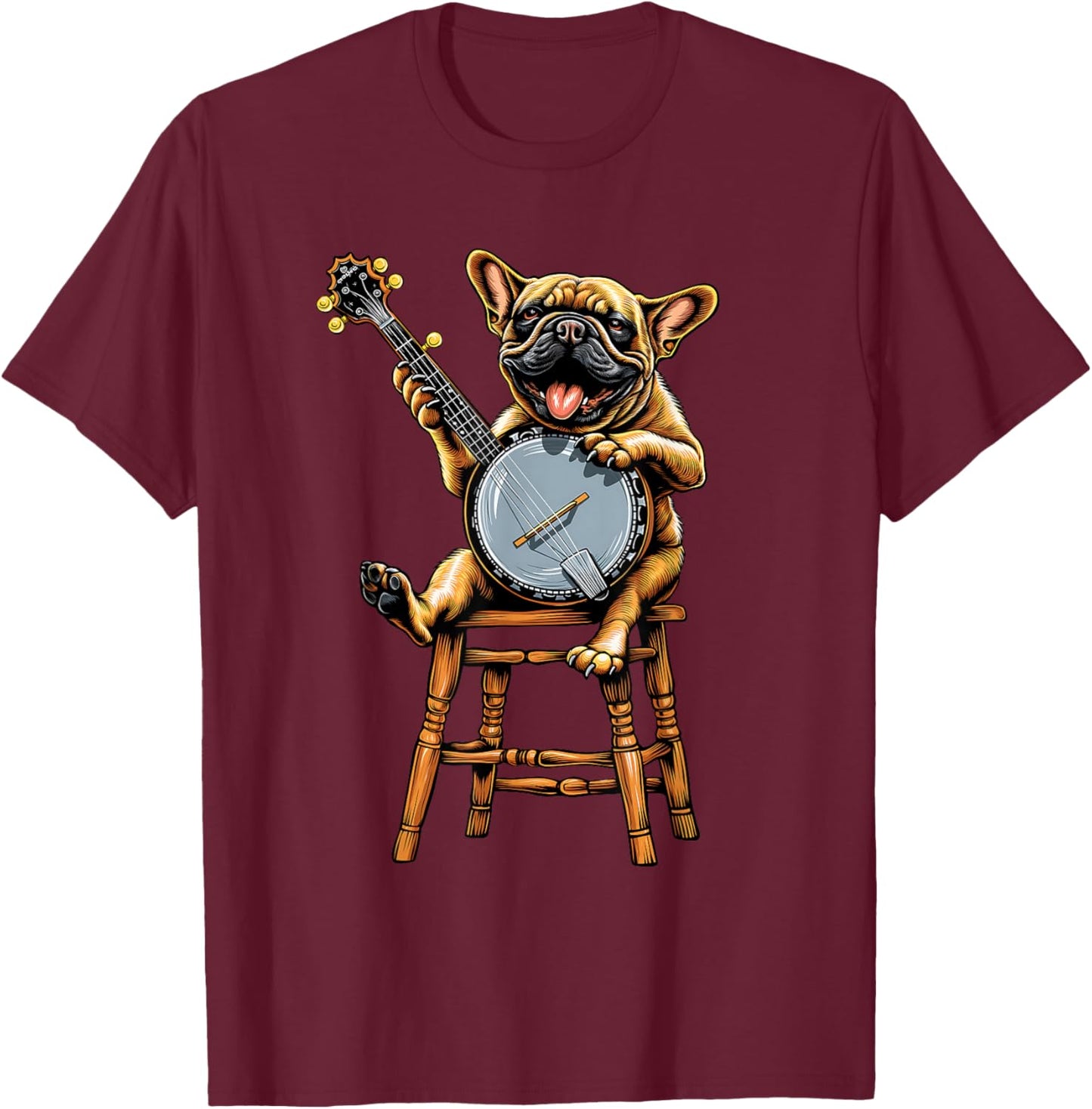 French Bulldog Frenchie Dog Bluegrass Banjo Player T-Shirt - T-Shirt | Maroon