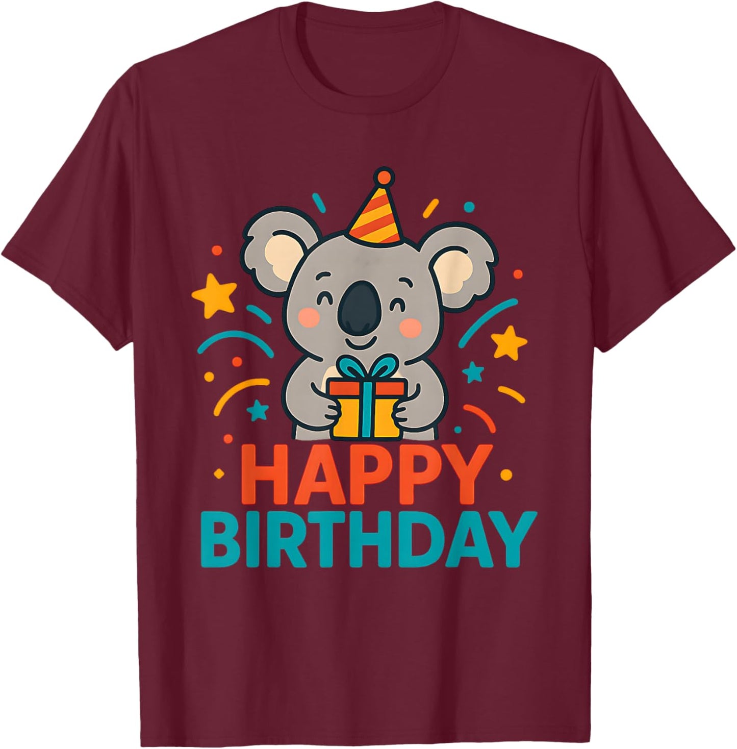 Birthday Koala , Happy Cute Party Animal with Design T-Shirt - T-Shirt | Maroon