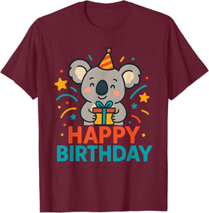 Birthday Koala , Happy Cute Party Animal with Design T-Shirt - T-Shirt | Maroon