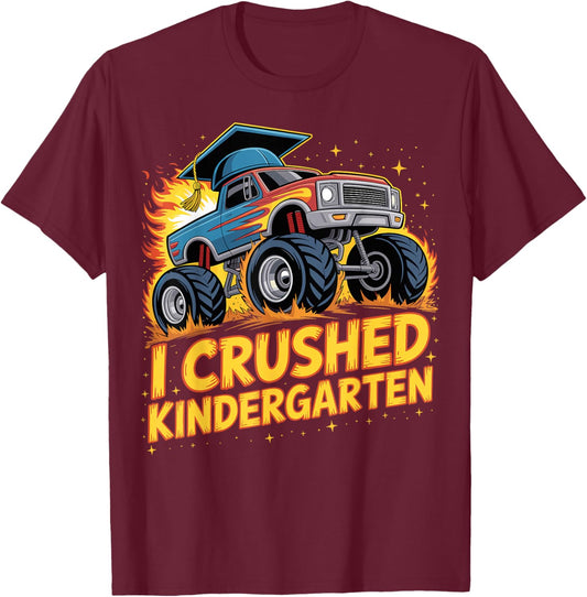 I Crushed Kindergarten Monster Truck Graduation Grad Boys T-Shirt - T-Shirt | Maroon