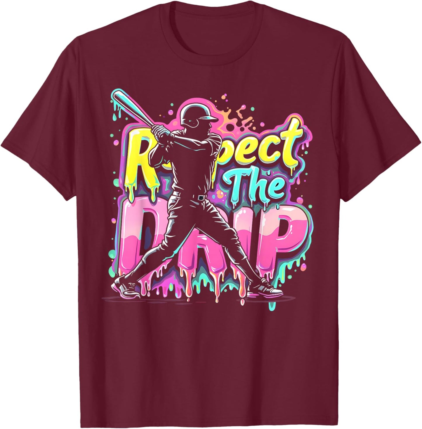 Baseball Drip Boys Men Ice Cream Player Respect The Drip T-Shirt - T-Shirt | Maroon