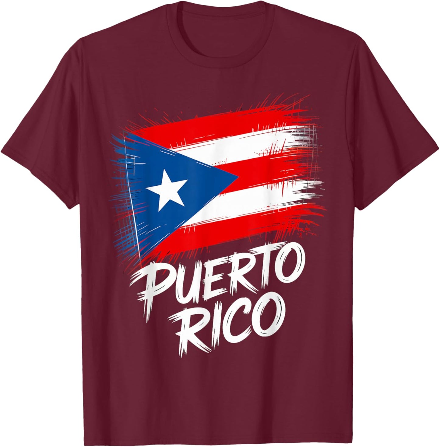 Artistic Puerto Rico Flag Paint Brush Graphic T-Shirt - T-Shirt | Maroon