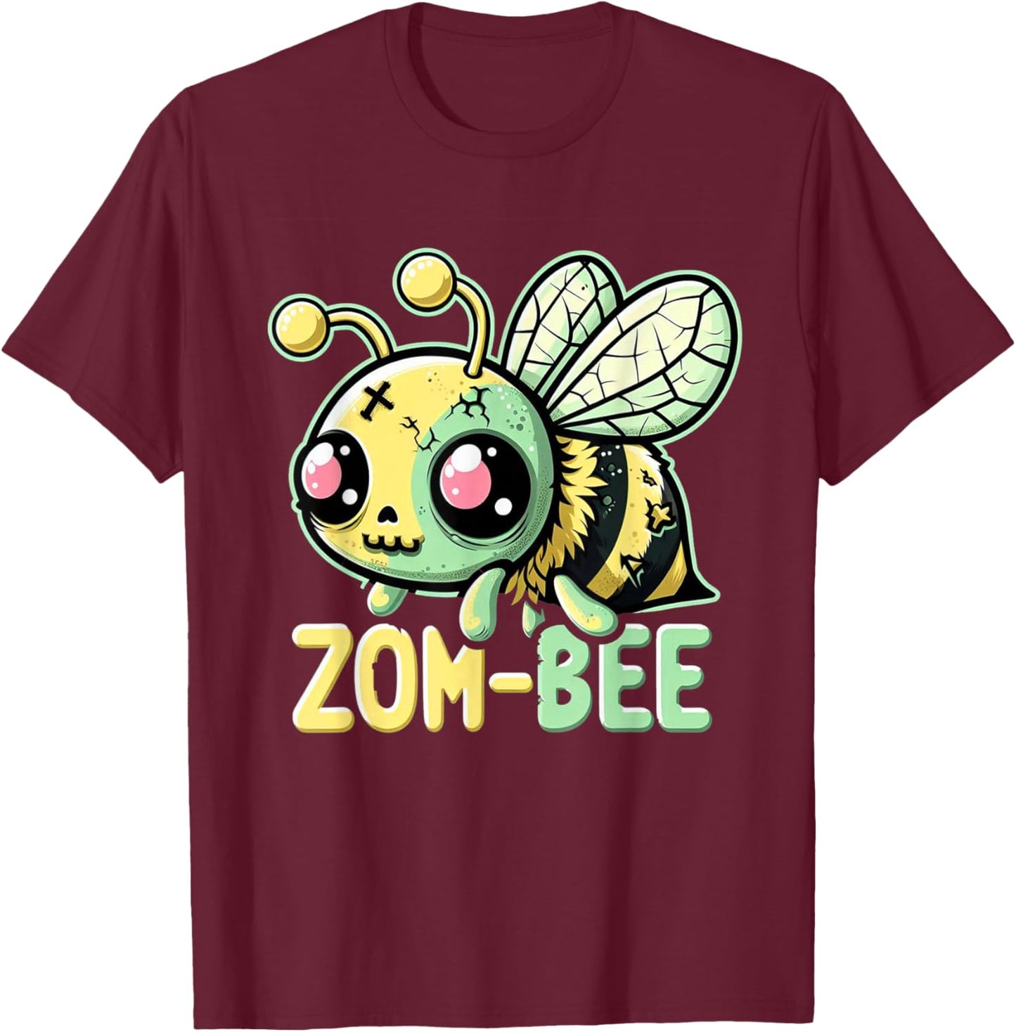 Zom-Bee Adorably Creepy Zombie Bee Cartoon Halloween T-Shirt - T-Shirt | Maroon