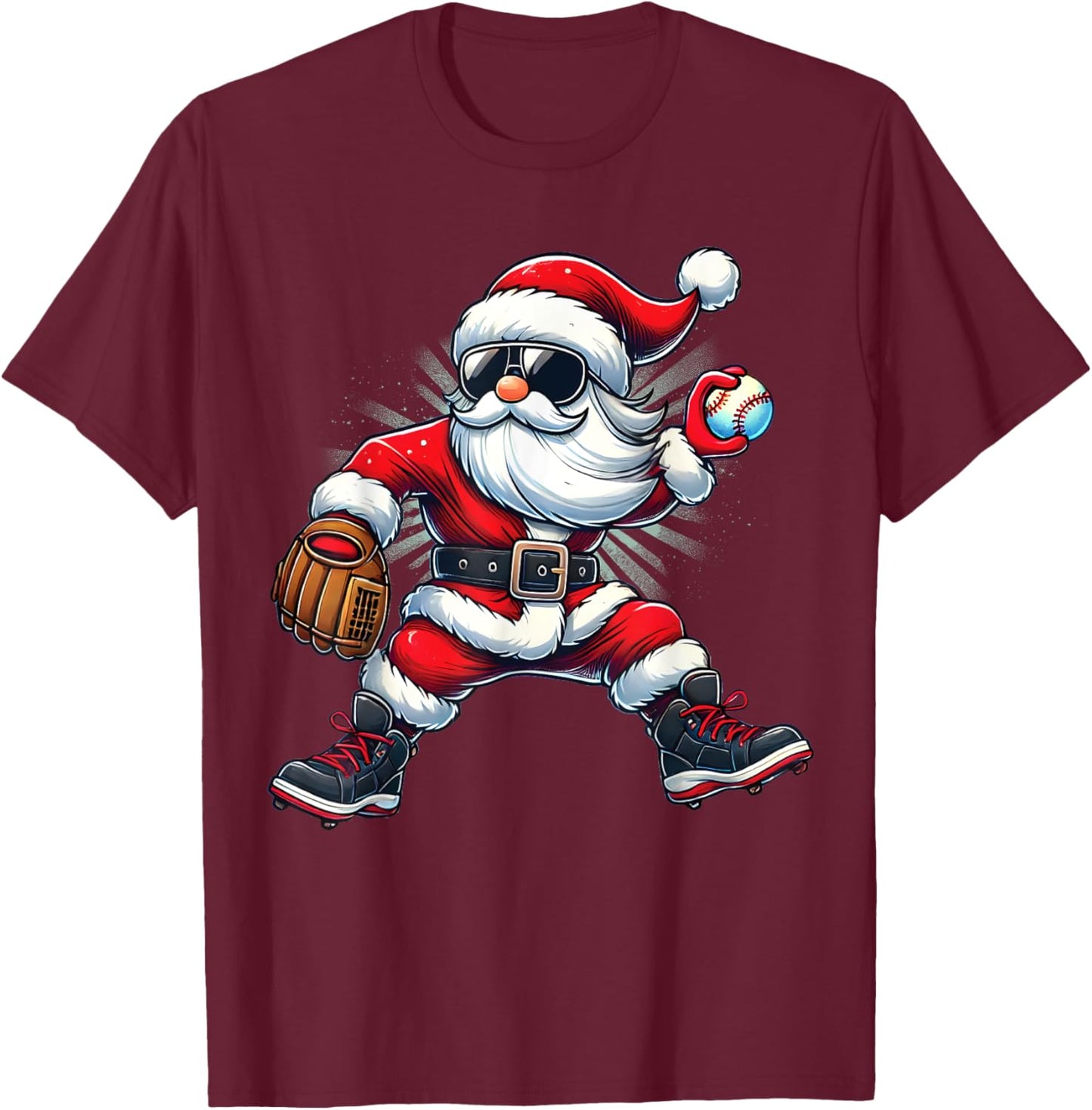 Santa Playing Baseball as Pitcher Boys Kids Teens Christmas T-Shirt - T-Shirt | Maroon