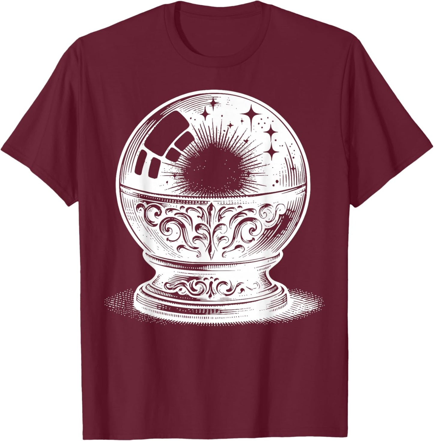 Crystal Ball On Stand With Reflections And Light Details T-Shirt - T-Shirt | Maroon