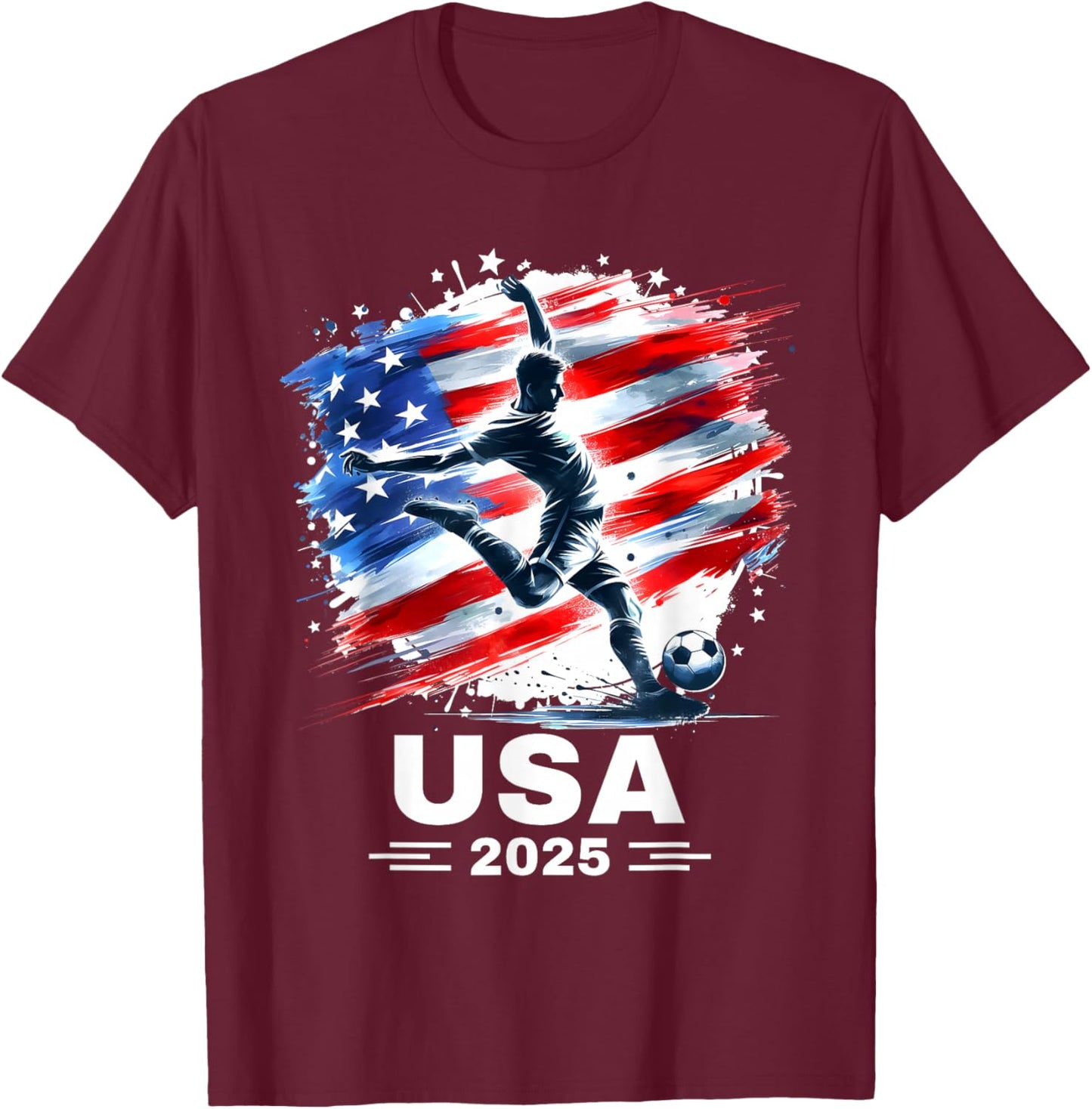 American Flag Soccer Apparel Soccer 2025 T-Shirt - T-Shirt | Maroon