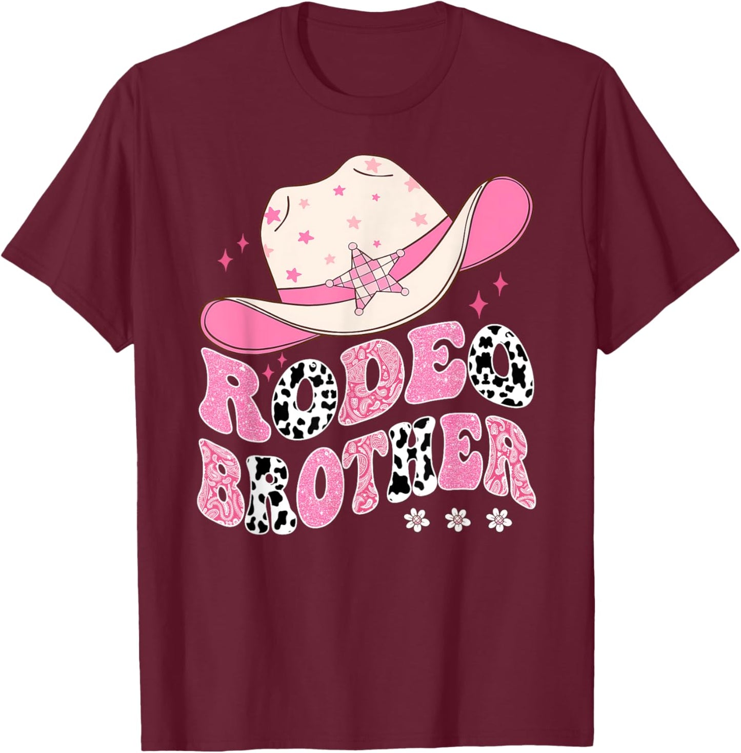 Rodeo Brother Pink CowGirl 1St Birthday Family Matching T-Shirt - T-Shirt | Maroon