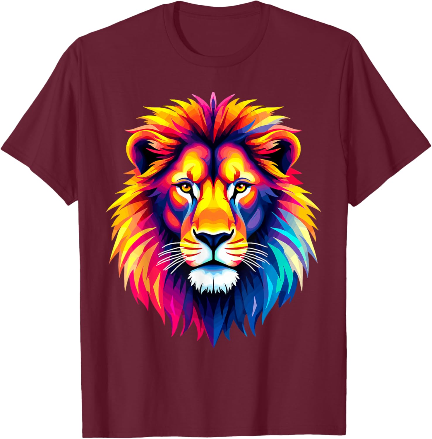Lion Head Colorful Animal Lion T-Shirt - T-Shirt | Maroon