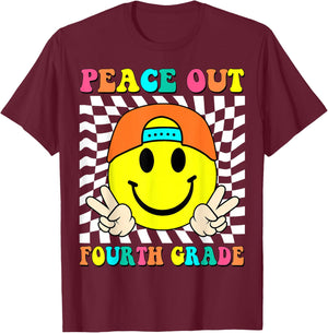 Last Day of School Peace Out 4th Grade Kids Boy Graduation T-Shirt - T-Shirt | Maroon