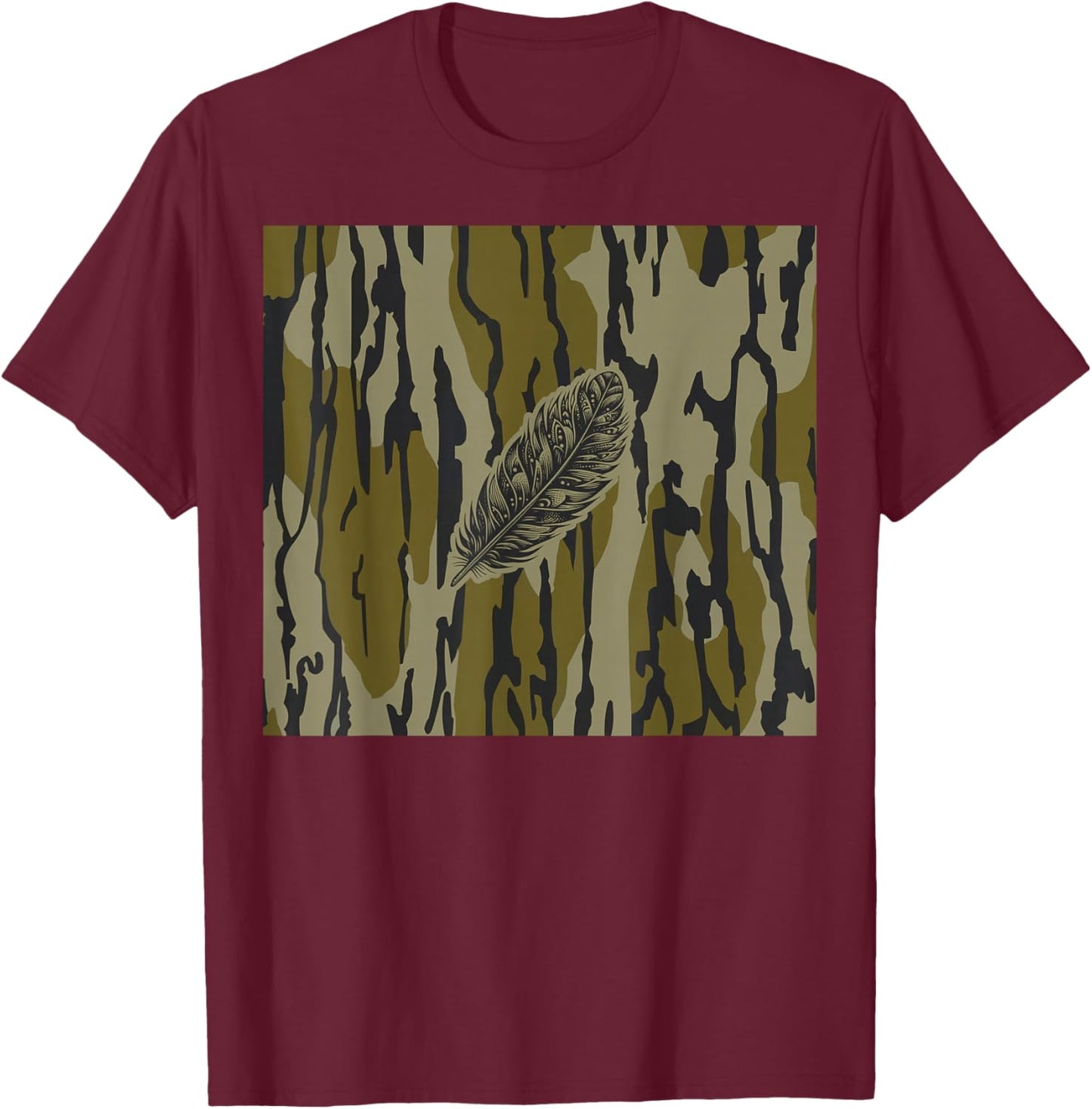 Turkey Feather Bottom lands Camo T-Shirt - T-Shirt | Maroon