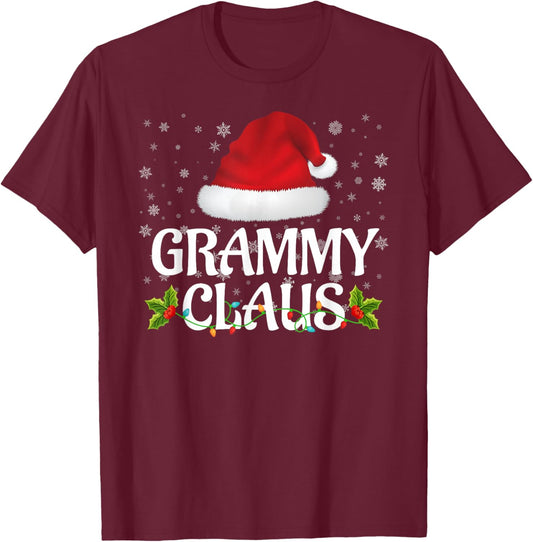 Grammy Claus Christmas Lights Santa Pajama Family Matching T-Shirt - T-Shirt | Maroon