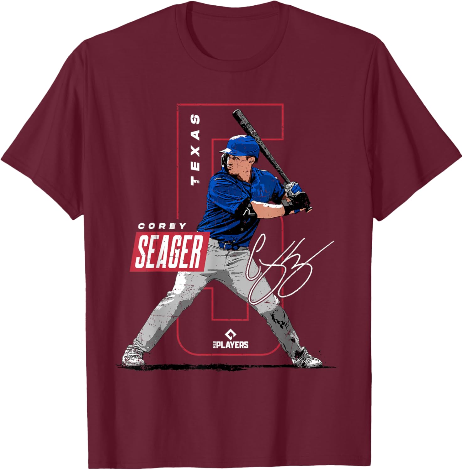 Corey Seager | Texas Baseball MLB Players | MLBSEA4052 T-Shirt - T-Shirt | Maroon
