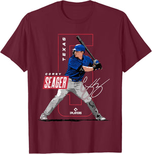 Corey Seager | Texas Baseball MLB Players | MLBSEA4052 T-Shirt - T-Shirt | Maroon