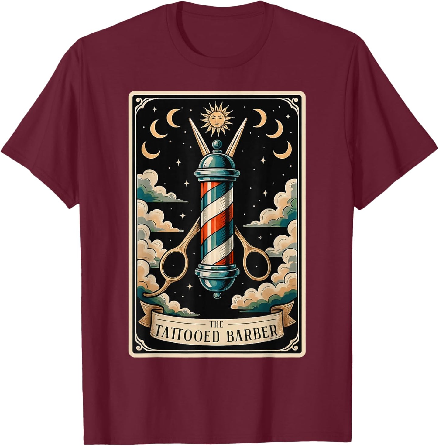 The Tattooed Barber Hairdresser Hair Cutter Tarot Card T-Shirt - T-Shirt | Maroon