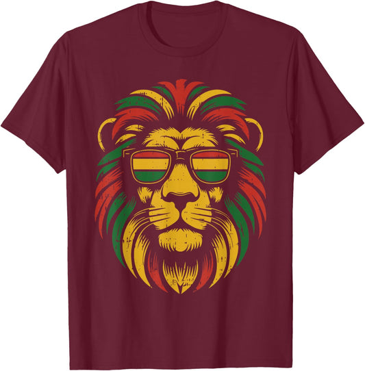 Pan African Lion Face Juneteenth Animal Black History BLM T-Shirt - T-Shirt | Maroon