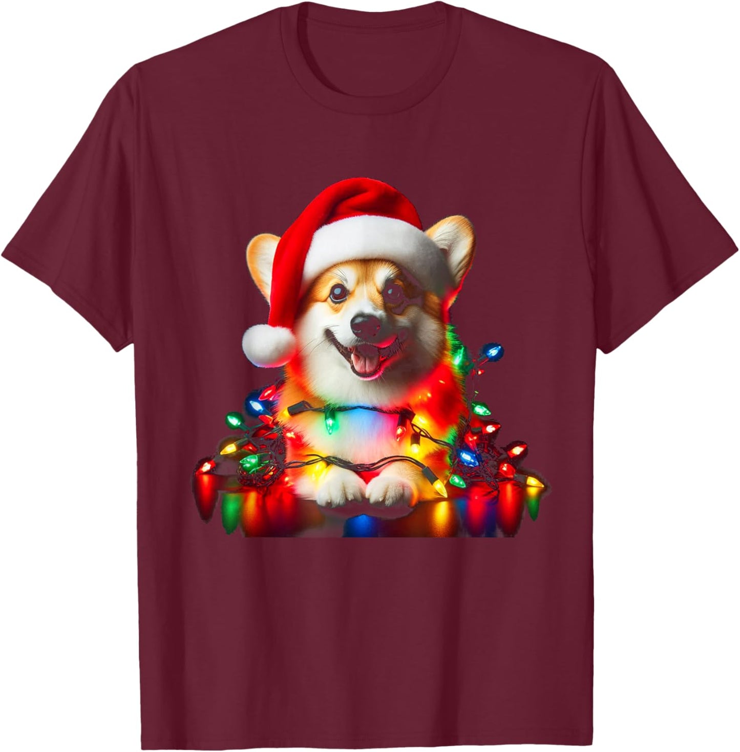 Corgi Santa Christmas Tree Lights Boys Men Corgmas Dog T-Shirt - T-Shirt | Maroon