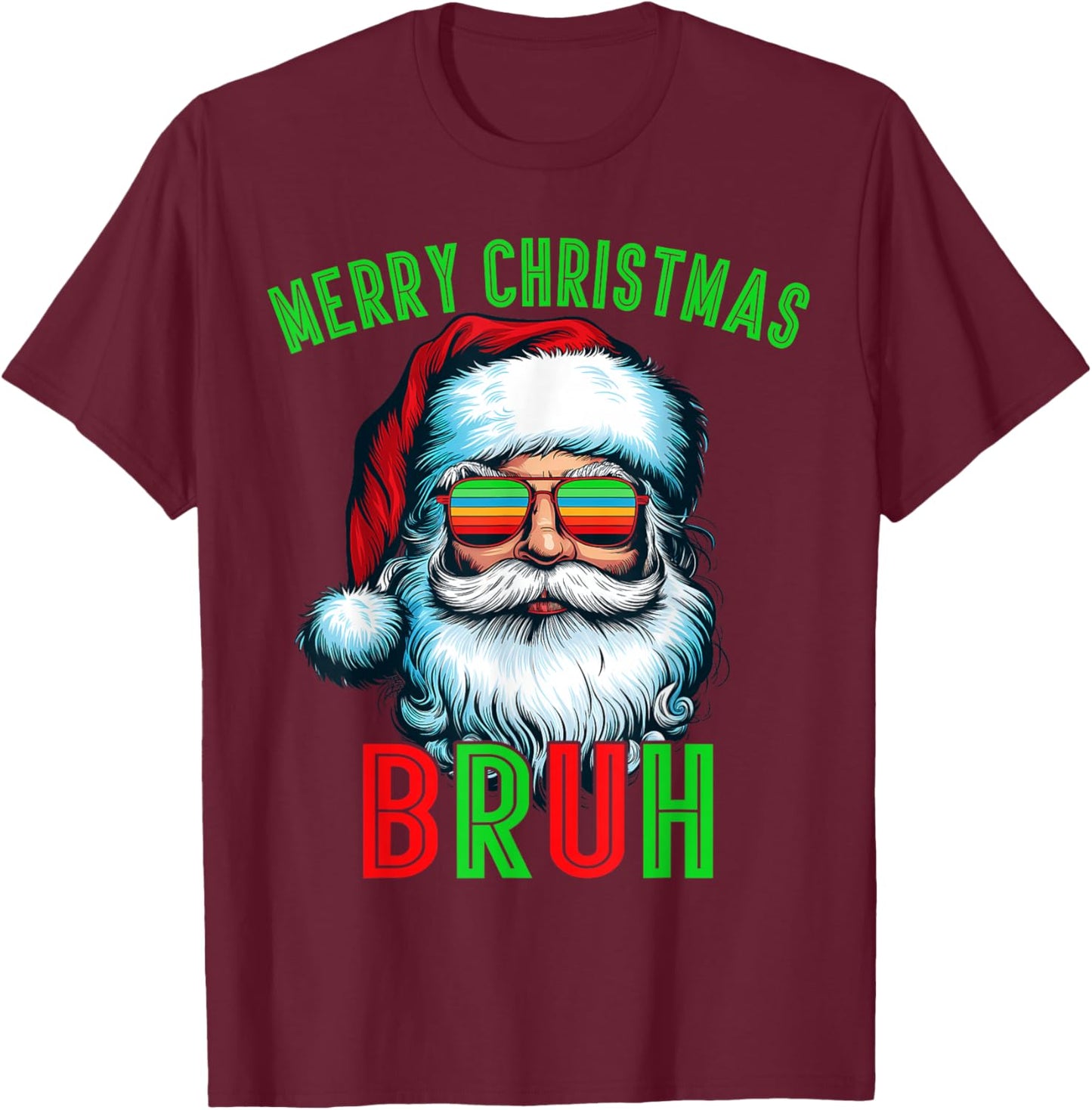 Retro Santa Christmas Bruh Pajama Family Meme Xmas T-Shirt - T-Shirt | Maroon