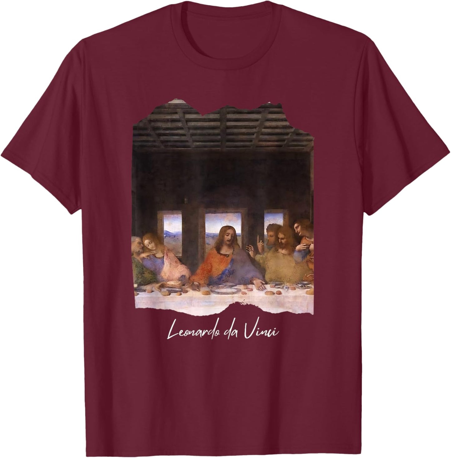 The Last Supper by Leonardo da Vinci Famous Painting Art T-Shirt - T-Shirt | Maroon