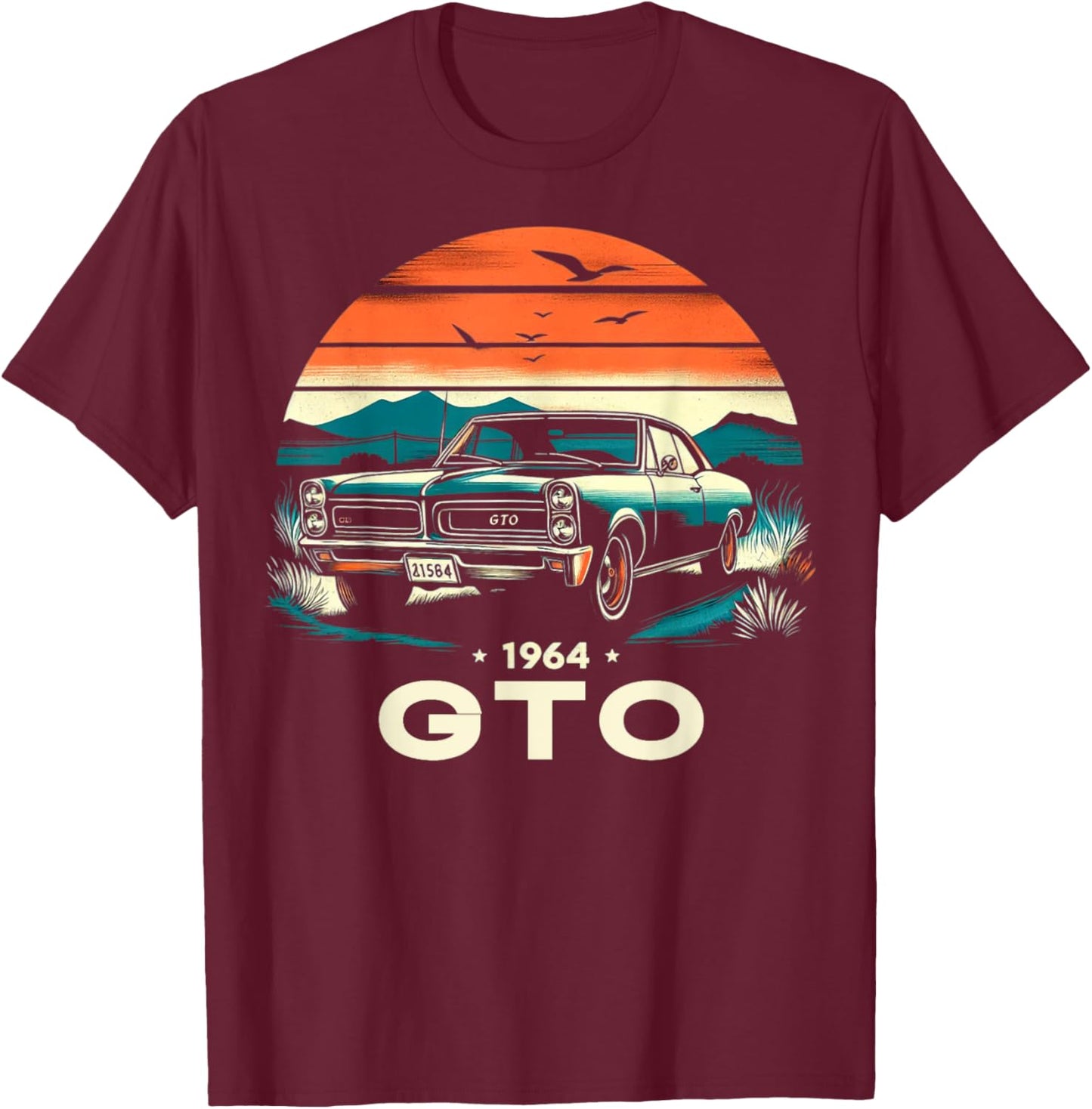 1964 64 GTO Classic Car Old School Muscle Vintage Car T-Shirt - T-Shirt | Maroon