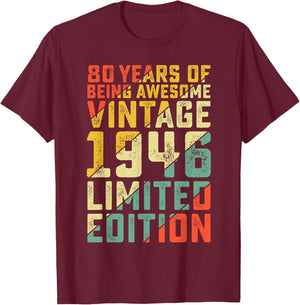 80th Birthday Gifts for 80 Year Old Men Women Vintage 1946 T-Shirt - T-Shirt | Maroon