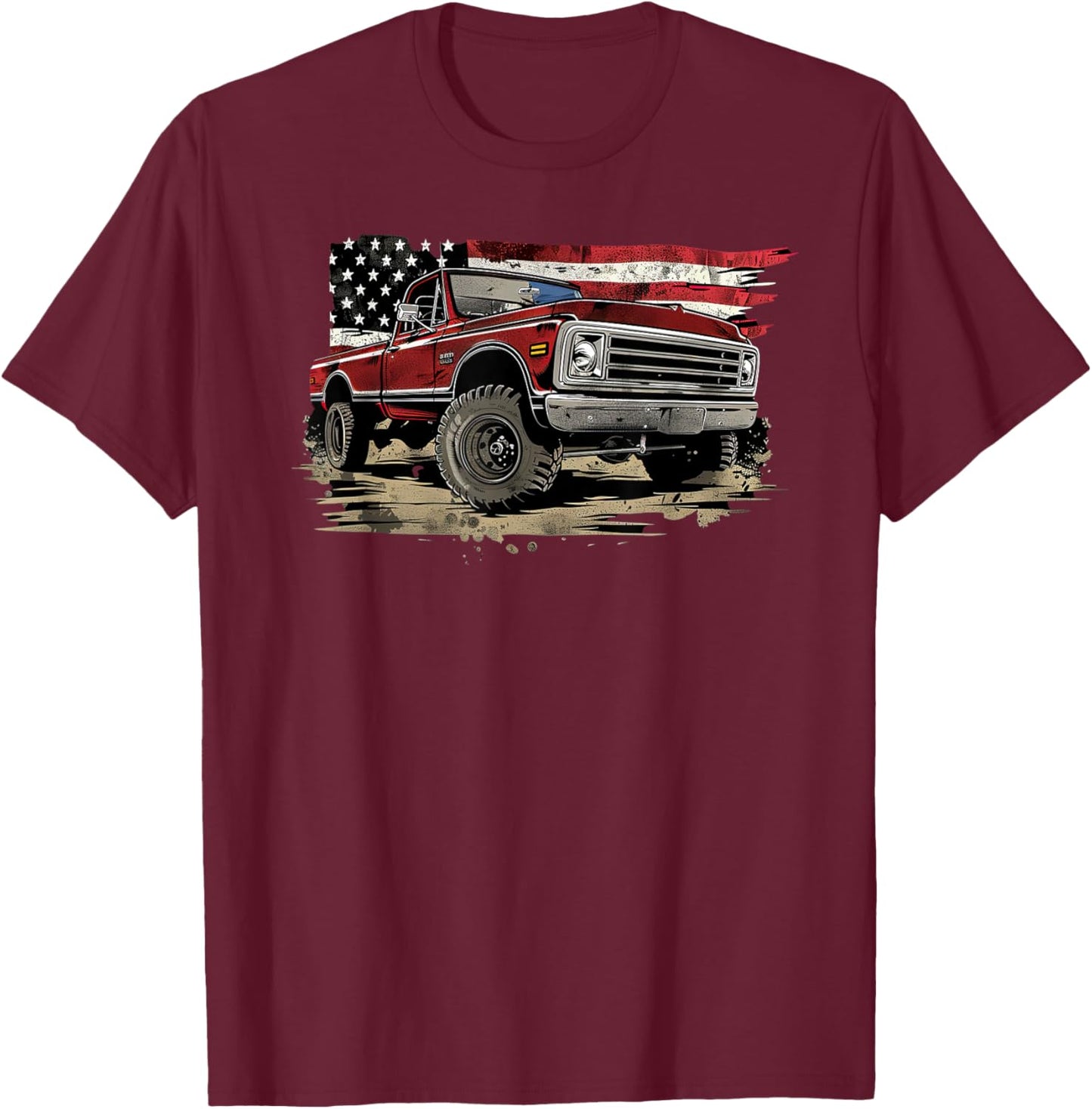Vintage Pickup Truck With Flag Patriotic Style Women Girls Kids Men T-Shirt - T-Shirt | Maroon