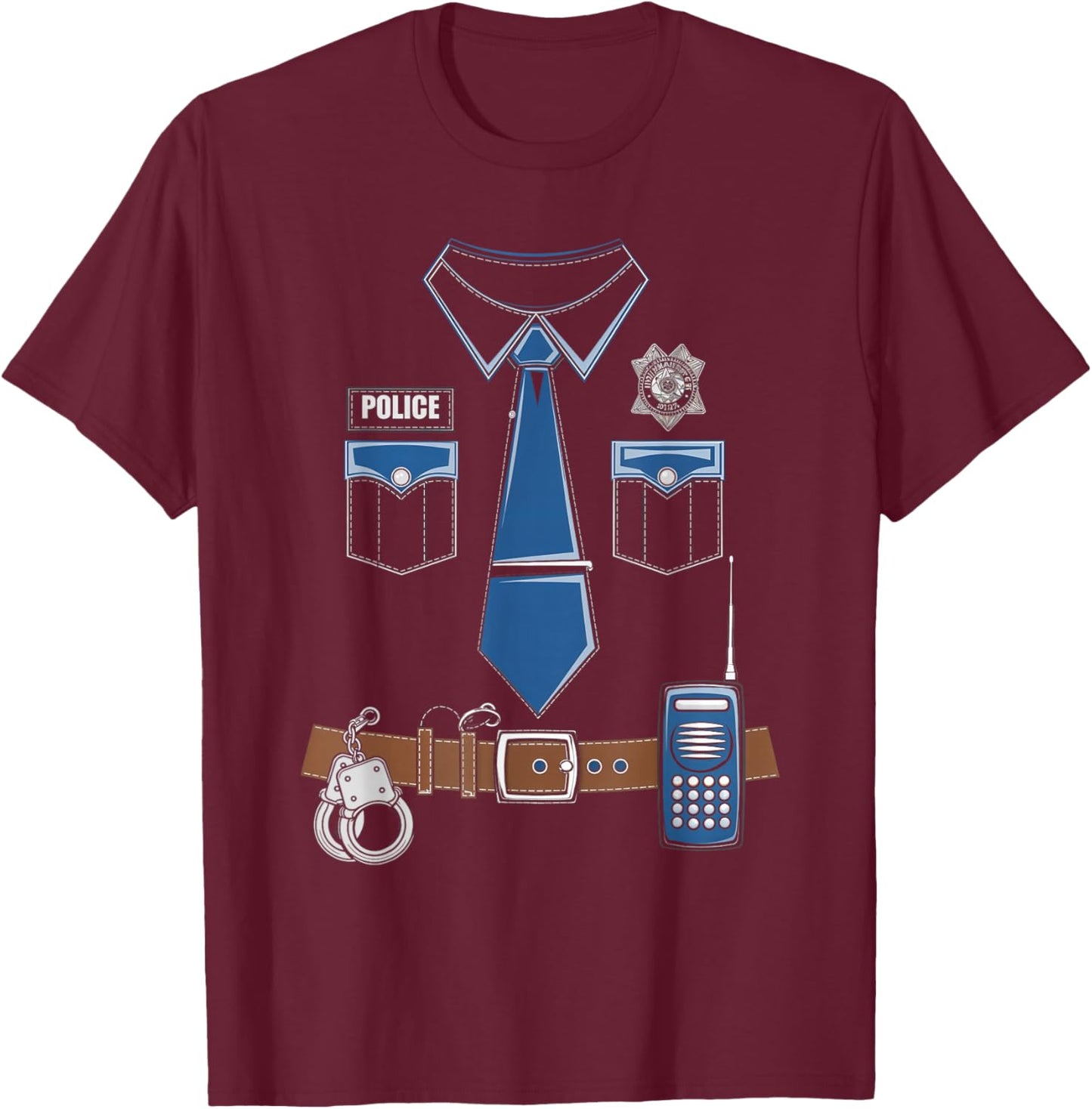Police Costume Police Officer Cop Uniform Halloween T-Shirt - T-Shirt | Maroon
