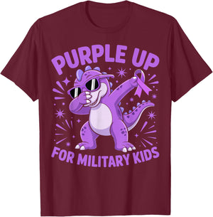 Purple Up for Military Kids Military Child Month Dinosaur T-Shirt - T-Shirt | Maroon