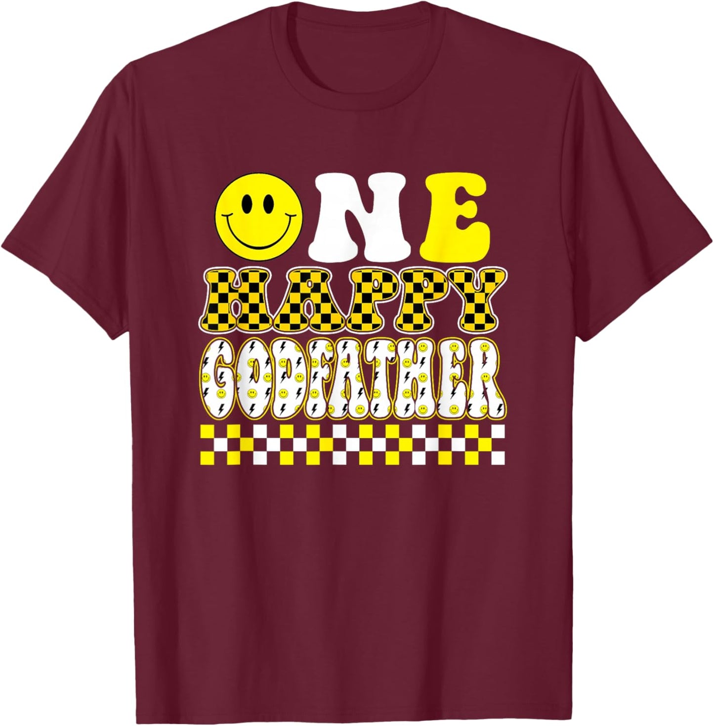 One Happy Dude Godfather 1st Birthday Family Matching T-Shirt - T-Shirt | Maroon