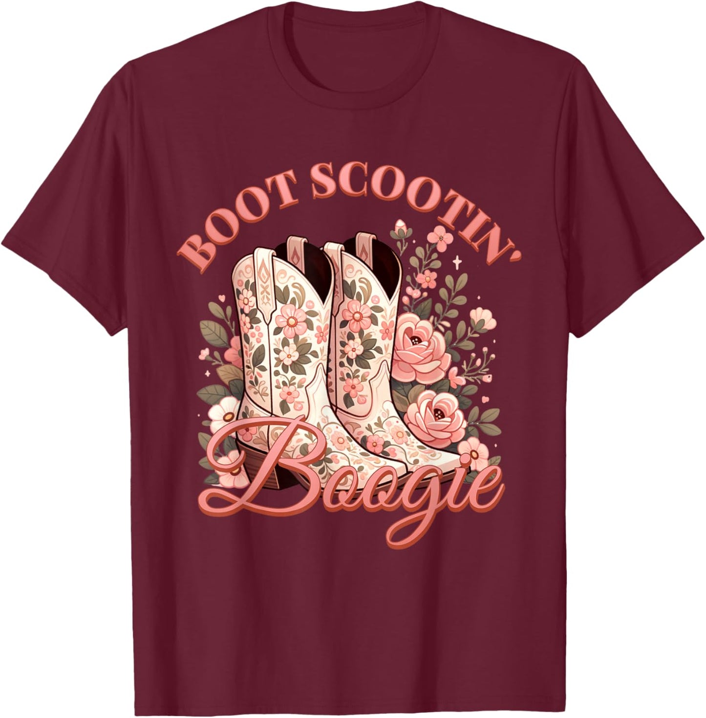 Boot Scootin’ Boogie Retro Vintage Western Cowboys Music T-Shirt - T-Shirt | Maroon