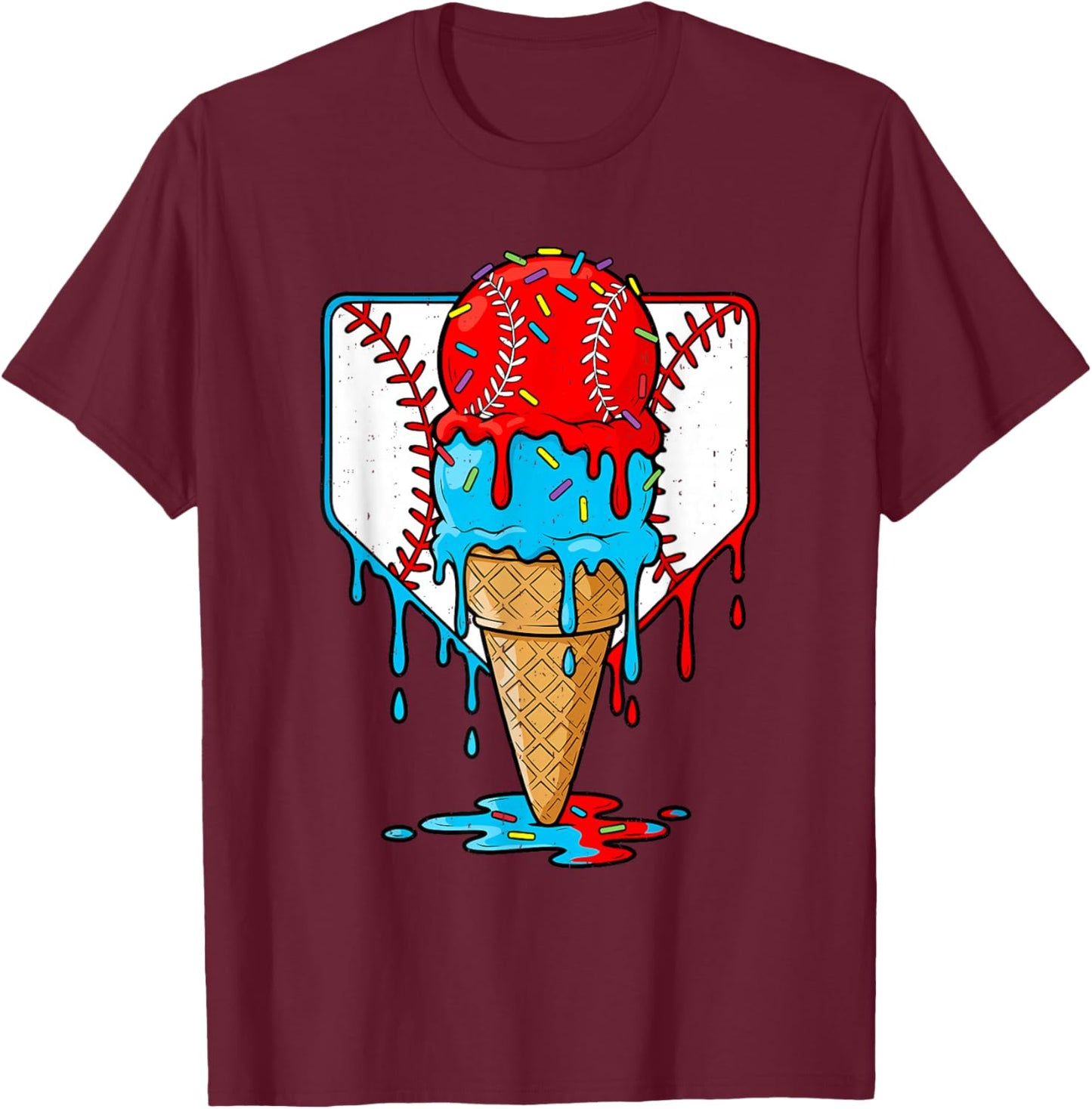 Baseball Lifestyle Drip Ice Cream Sport Dripping Youth Boys T-Shirt - T-Shirt | Maroon