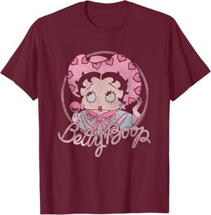 Betty Boop Iconic Retro Cute Cowgirl In Love Big Chest Frame T-Shirt - T-Shirt | Maroon
