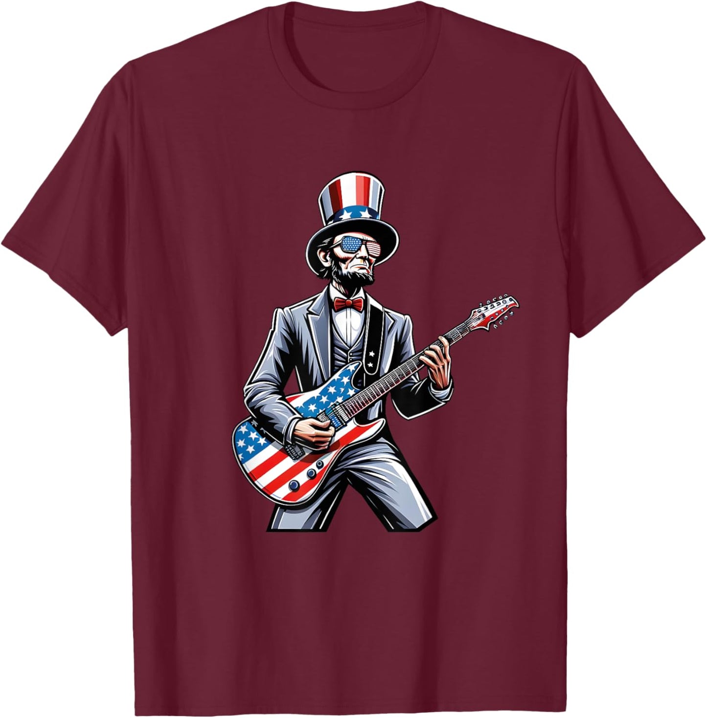 Lincoln 4th Of July Abe Merica Guitar Patriotic Lincoln Rock Men T-Shirt - T-Shirt | Maroon