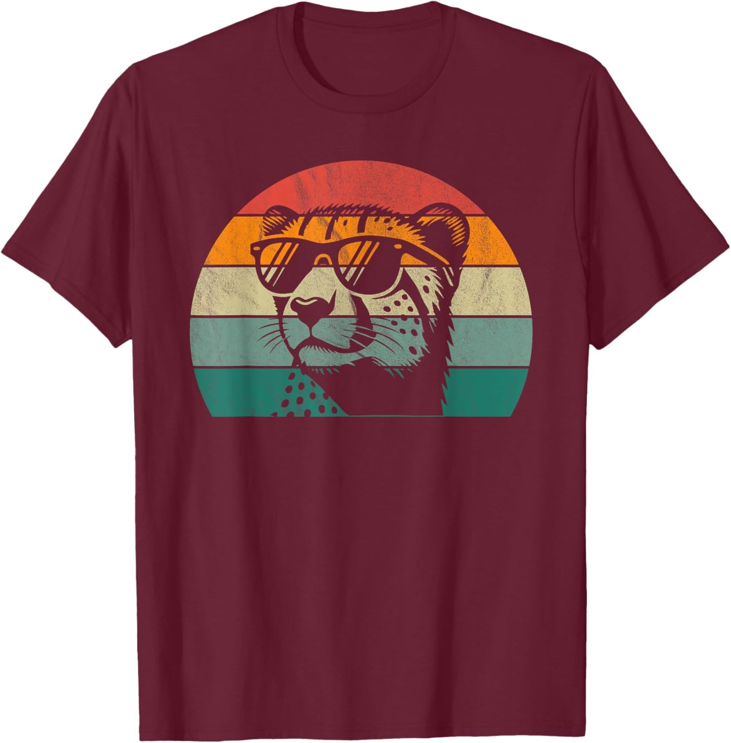 Retro Cheetah Design (Multi-Colour) | Sunset Cheetah , black, S T-Shirt - T-Shirt | Maroon