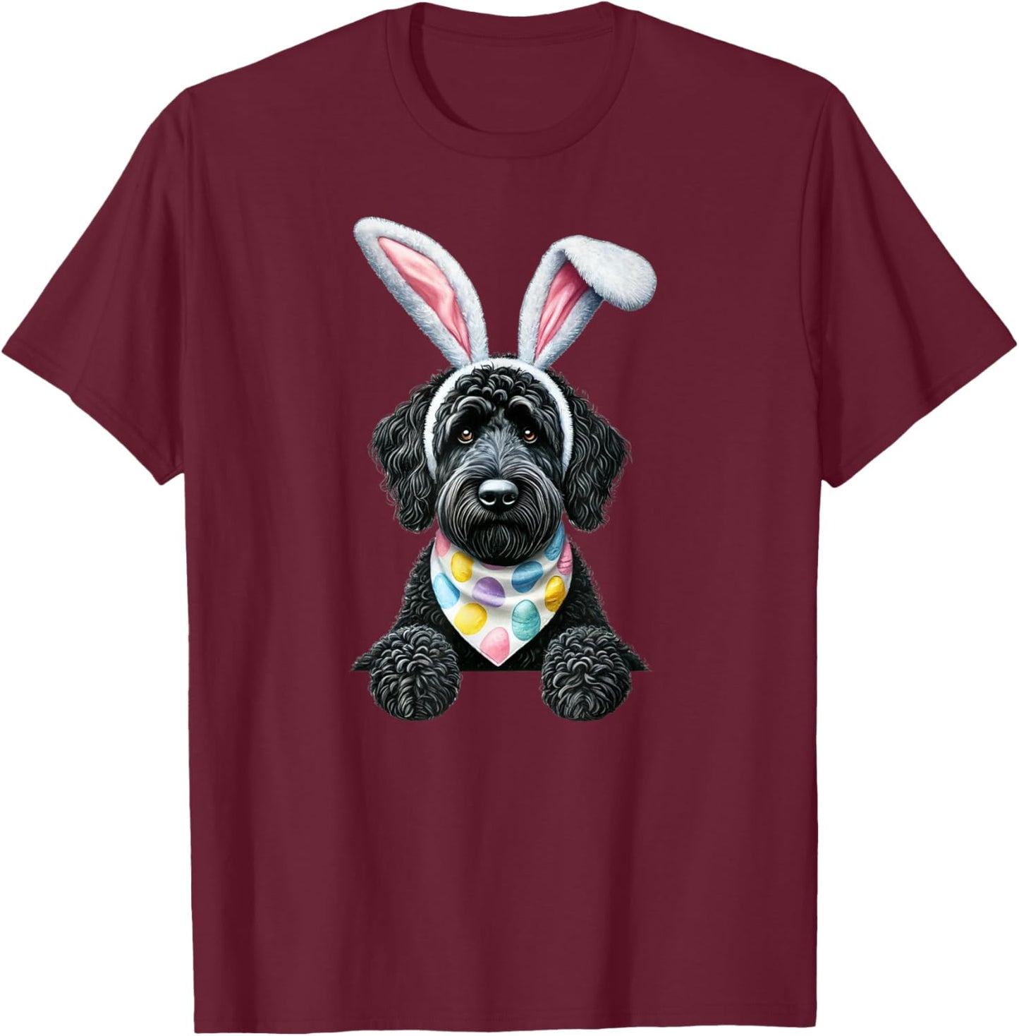 Easter Dog Bunny Spring Goldendoodle Dog Easter Egg Hunting T-Shirt - T-Shirt | Maroon