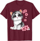 Cute Cat With Cherry Blossoms Cat T-Shirt - T-Shirt | Maroon