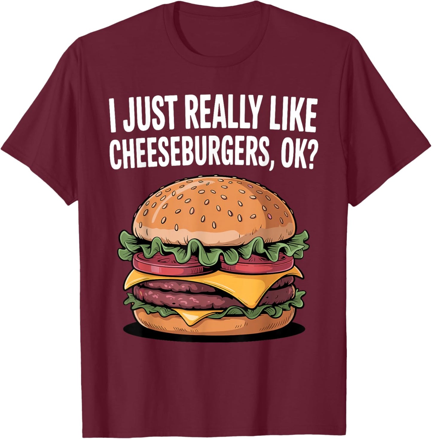 Funny Cheeseburger Art Women Kids Hamburger Burger T-Shirt - T-Shirt | Maroon