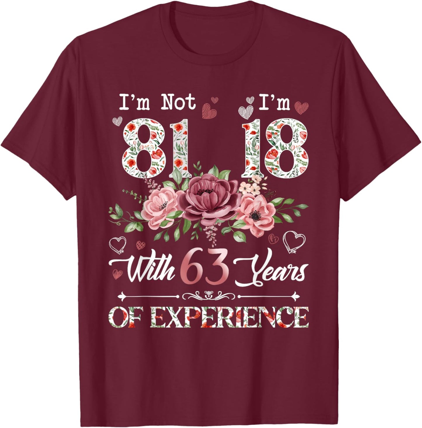 I'm Not 81 I'm 18 With 63 Years of Experience 81st Birthday T-Shirt - T-Shirt | Maroon