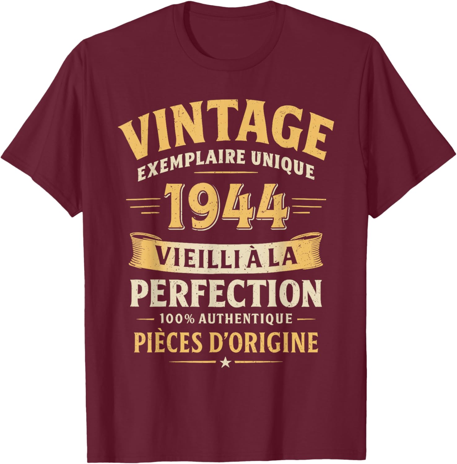 Birthday Gift 82 Years Humor Vintage 1944 82 Years Man T-Shirt - T-Shirt | Maroon